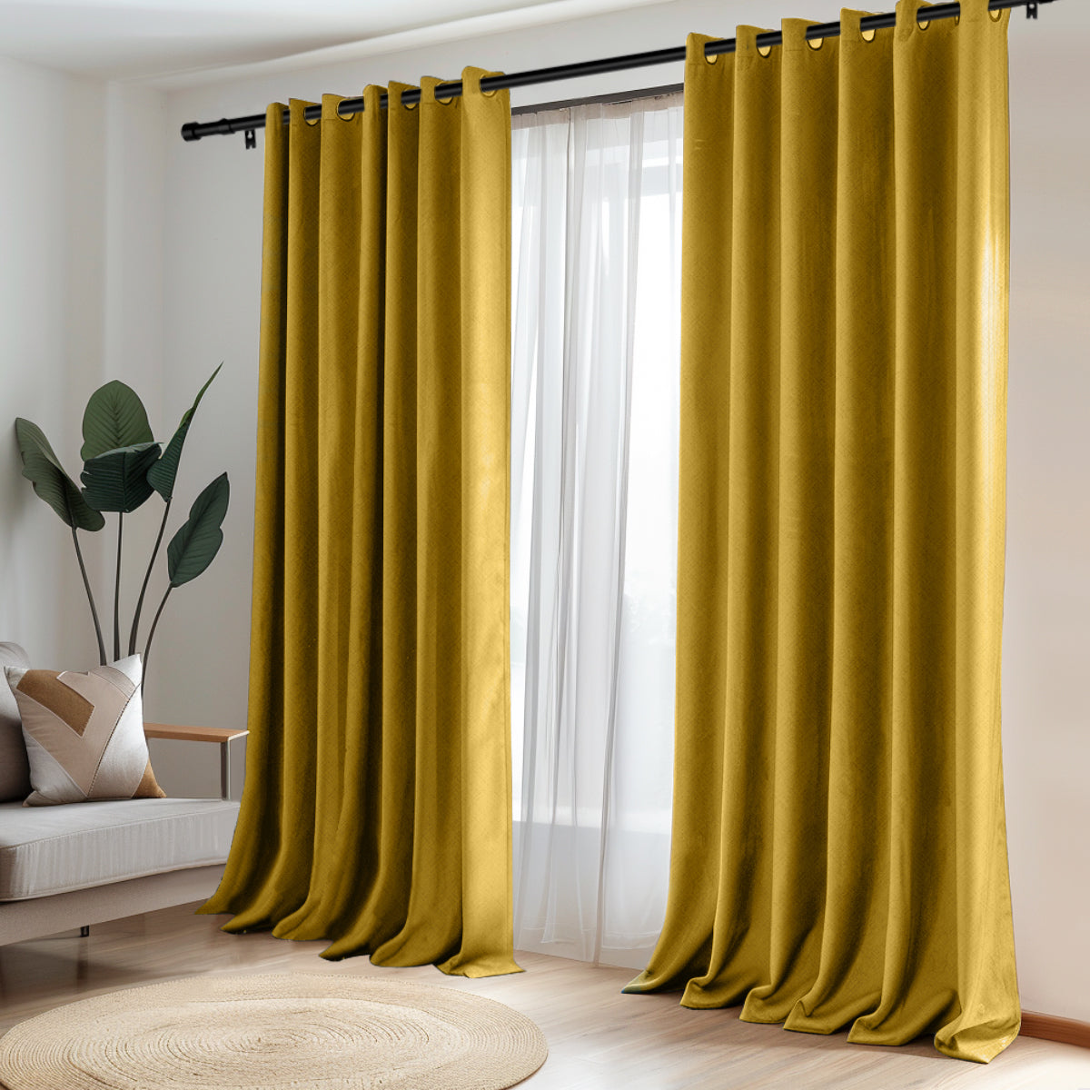 Customizable Classic Blackout Curtains with Texture | Yellow