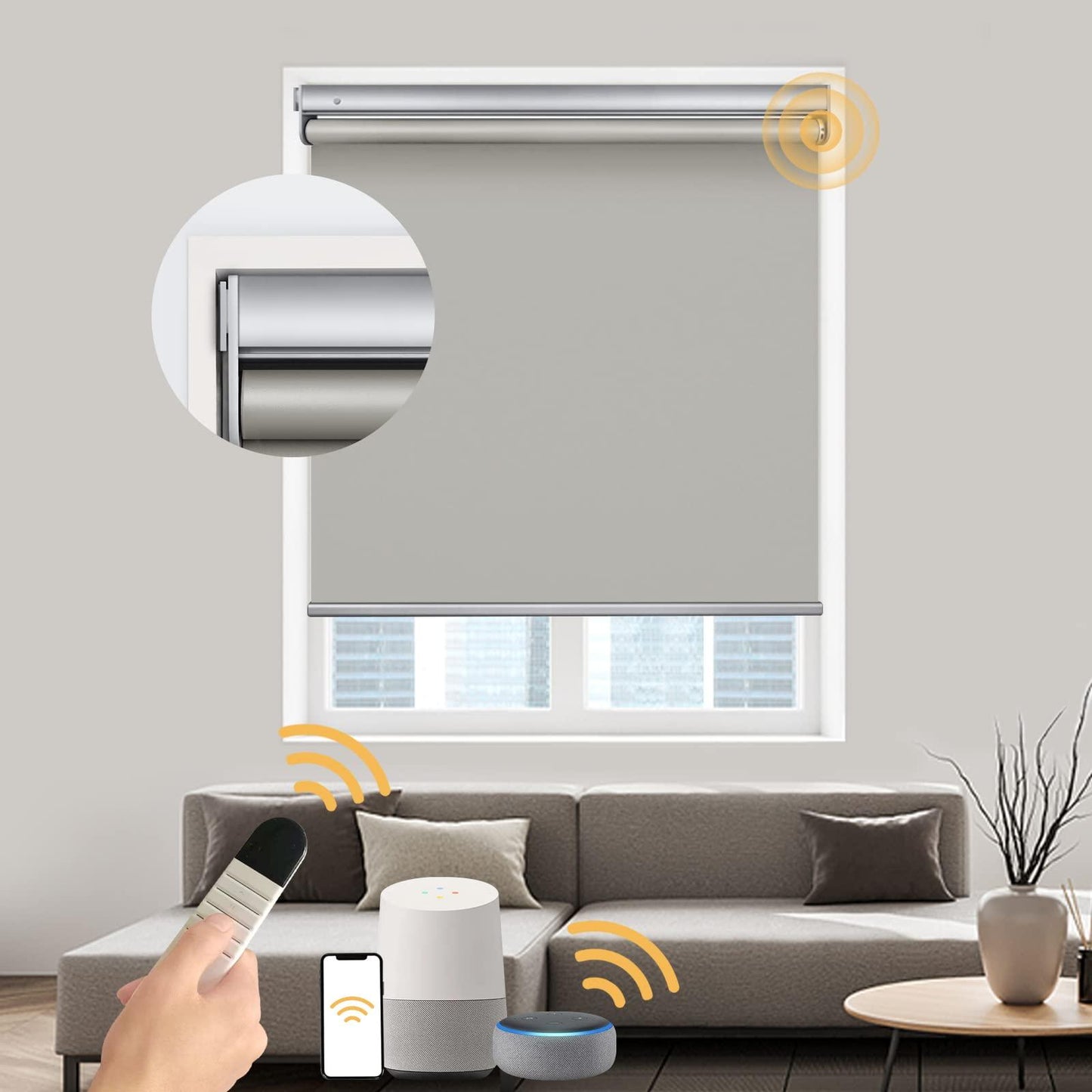 No-Drilling Motorized Roller Shades (Blackout) - CurtainsArt