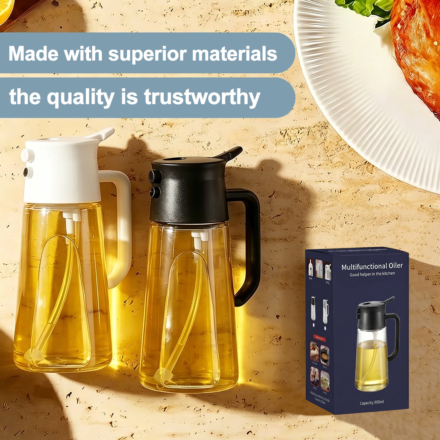 Sleek Glass Olive Oil Dispenser - Precision Pour, Non-Drip Kitchen Cruet (Single Bottle)