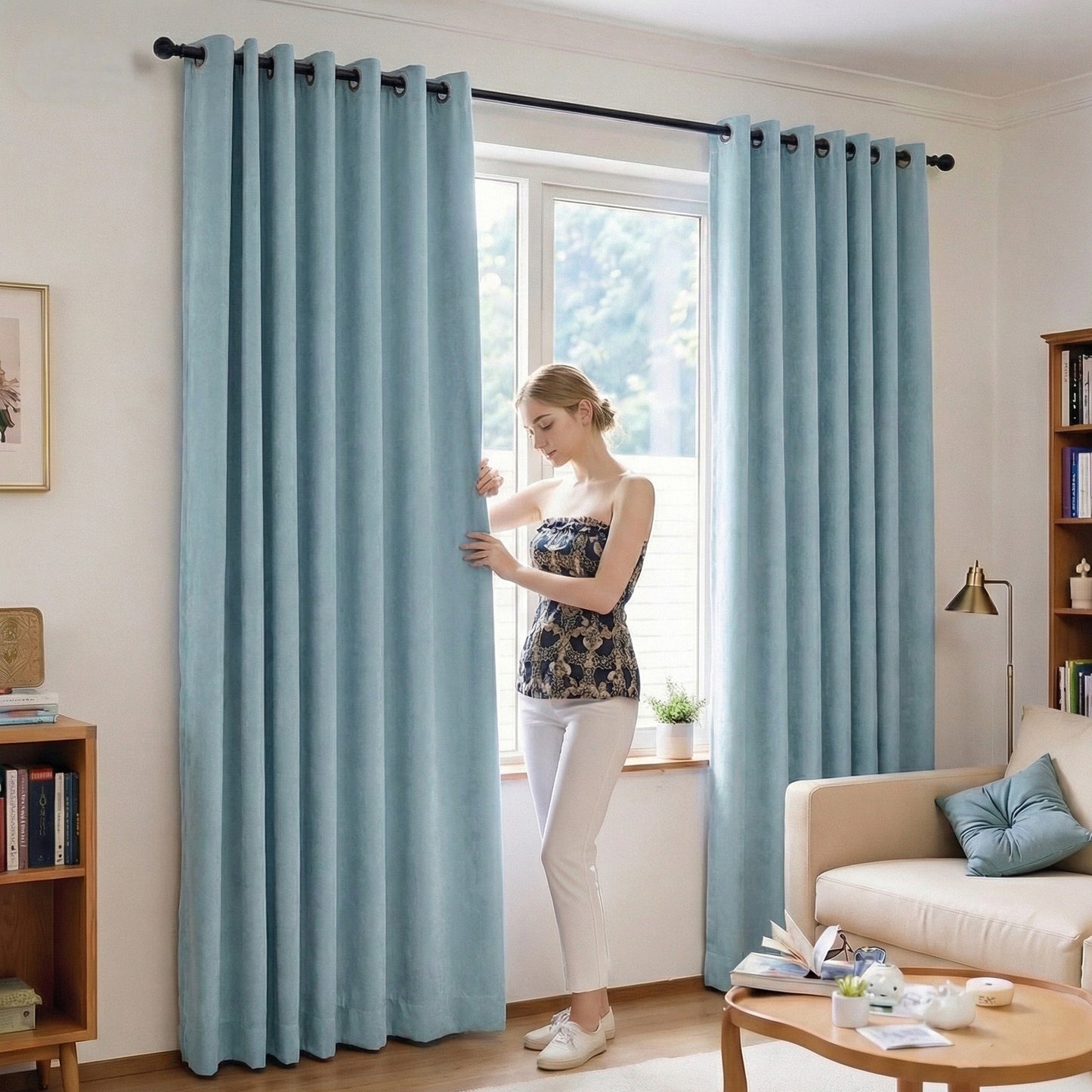 Custom Chenille Grommet Curtains with Rod Set
