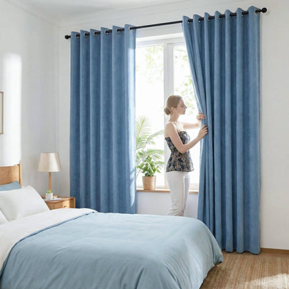 Custom Chenille Grommet Curtains with Rod Set