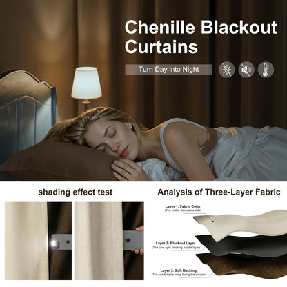 Custom Chenille Grommet Curtains with Rod Set