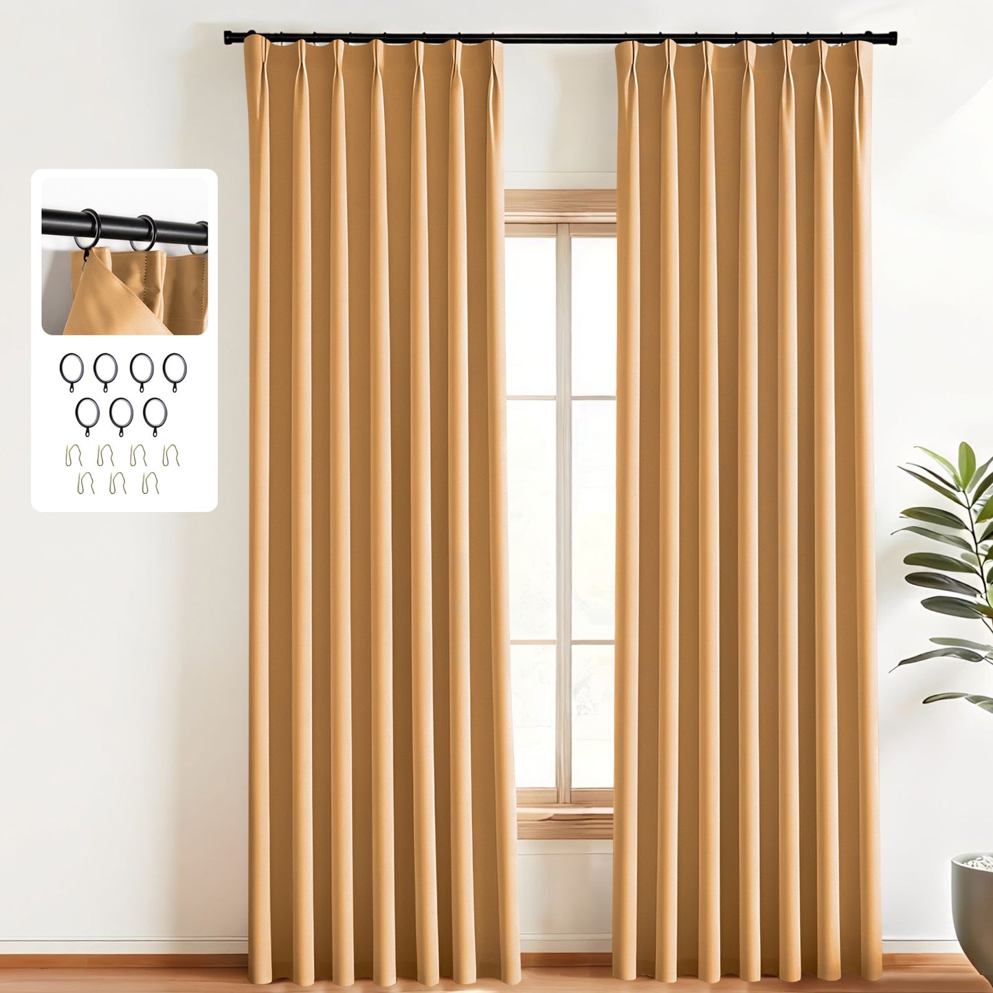 （Khaki）Total Blockout Pinch Pleat Curtains