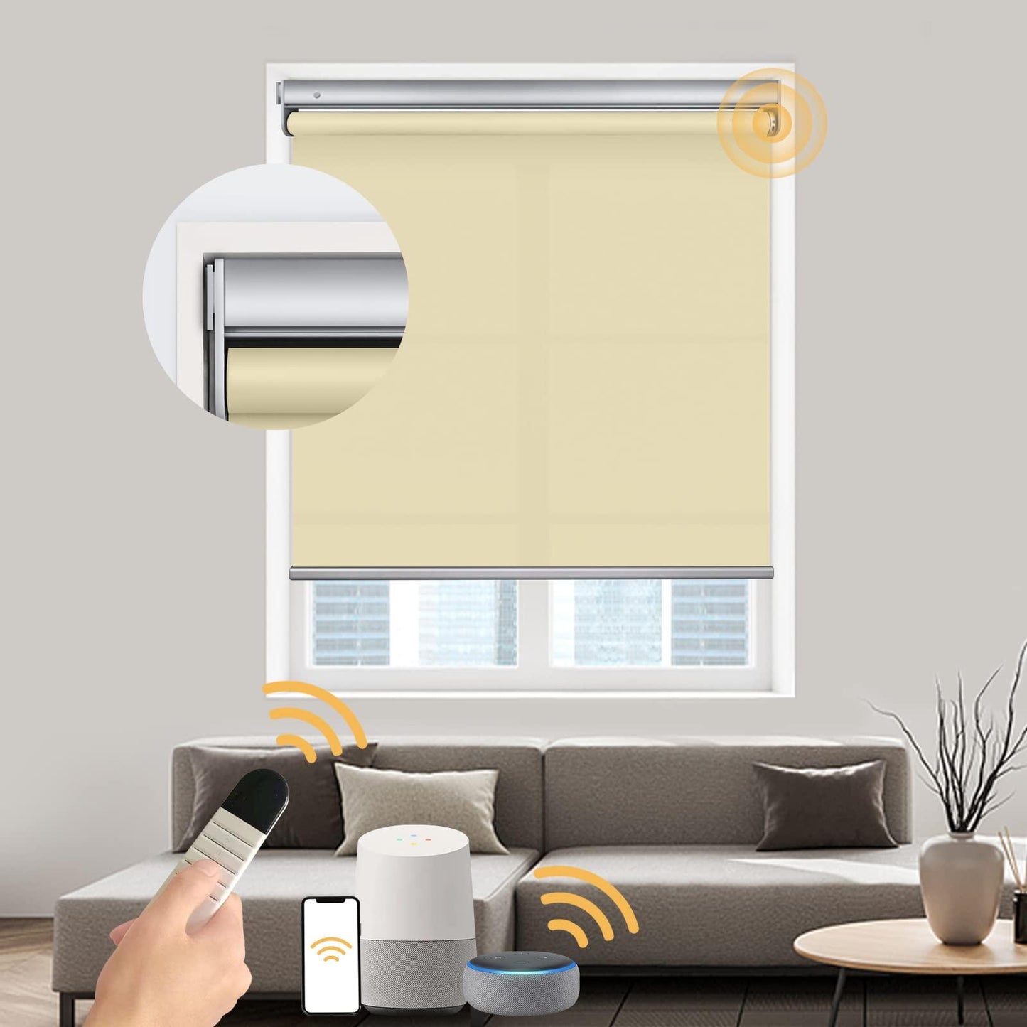 No-Drilling Motorized Roller Shades (Light filtering) - CurtainsArt