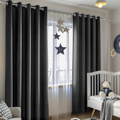 Customizable Classic Blackout Curtains with Texture | Black