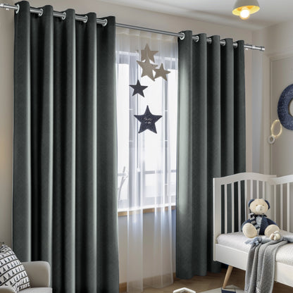 Customizable Classic Blackout Curtains with Texture | Dark Grey