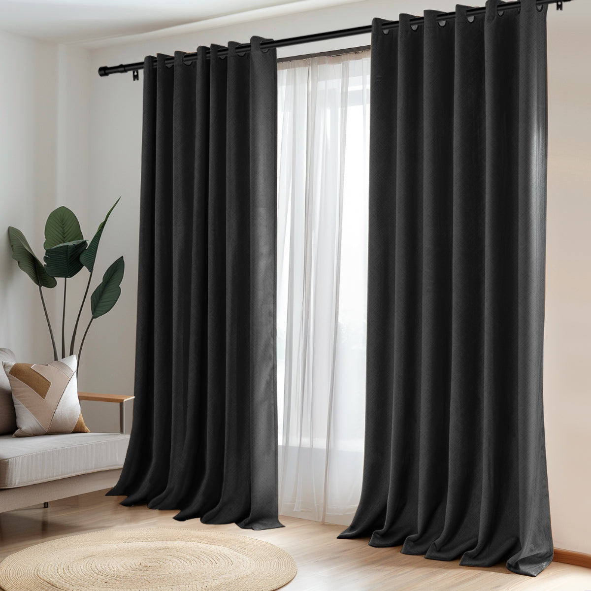 Customizable Classic Blackout Curtains with Texture | Black