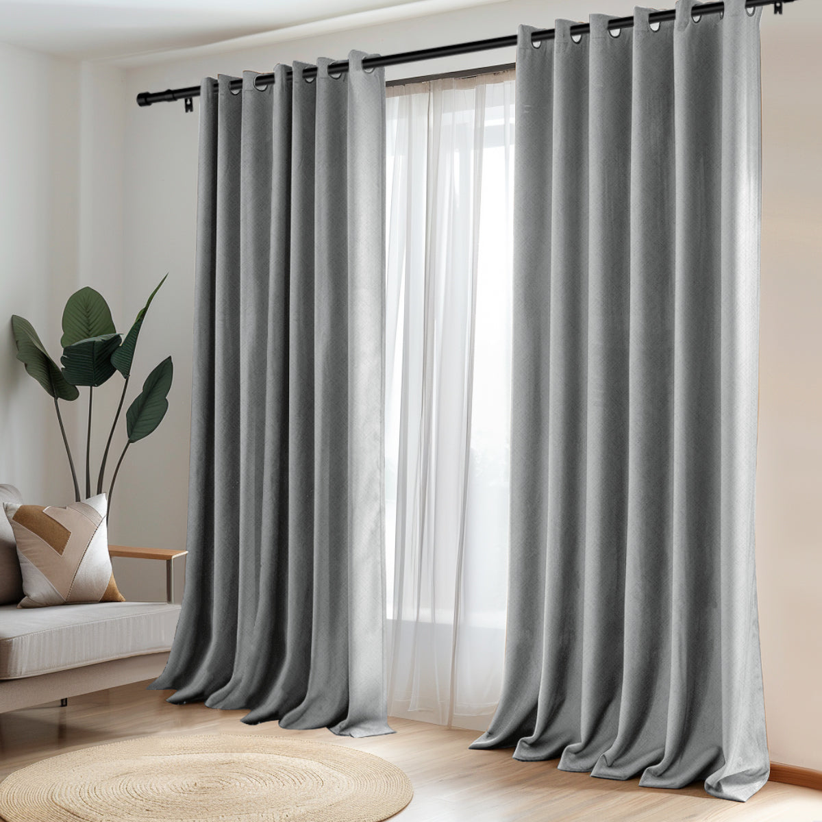 Customizable Classic Blackout Curtains with Texture | Light Grey