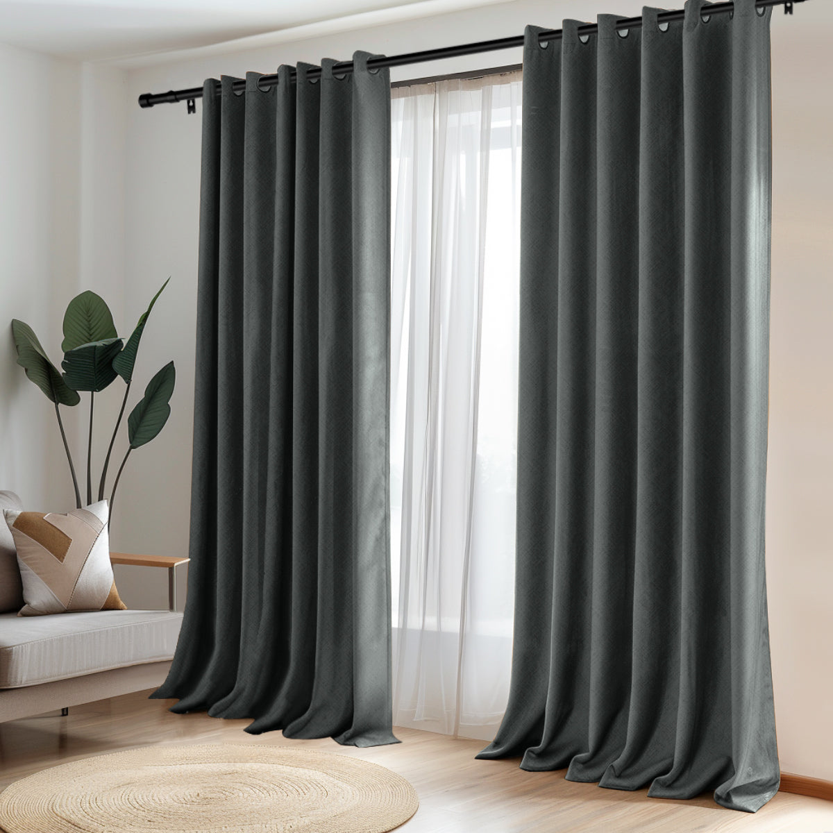 Customizable Classic Blackout Curtains with Texture | Dark Grey