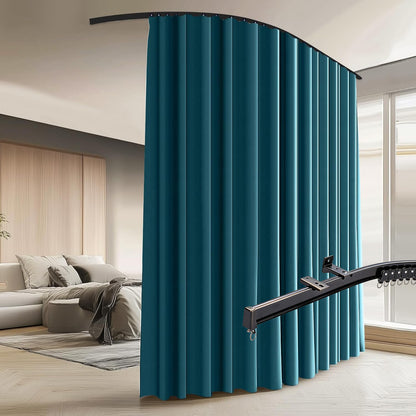 Benny Thermal Textured Blackout Room Divider Curtain Kit with Heavy-Duty Aluminum Bendable Ceiling Track Set