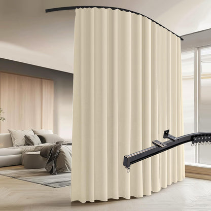 Benny Thermal Textured Blackout Room Divider Curtain Kit with Heavy-Duty Aluminum Bendable Ceiling Track Set