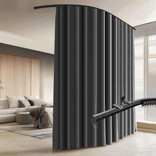 Benny Thermal Textured Blackout Room Divider Curtain Kit with Heavy-Duty Aluminum Bendable Ceiling Track Set