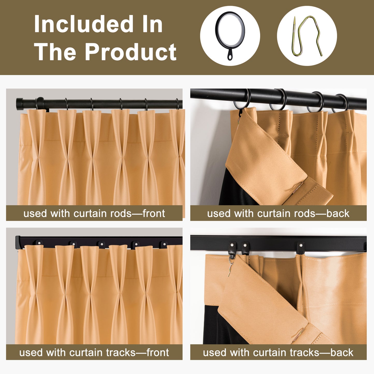 （Khaki）Total Blockout Pinch Pleat Curtains