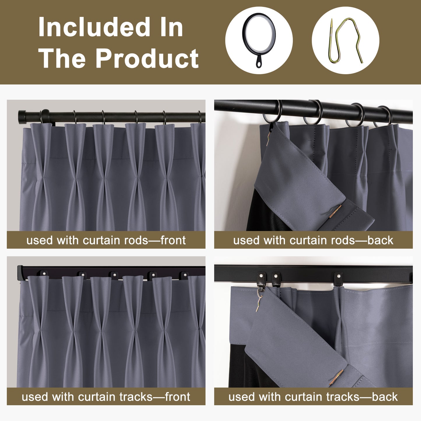 （Grey）Total Blockout Pinch Pleat Curtains