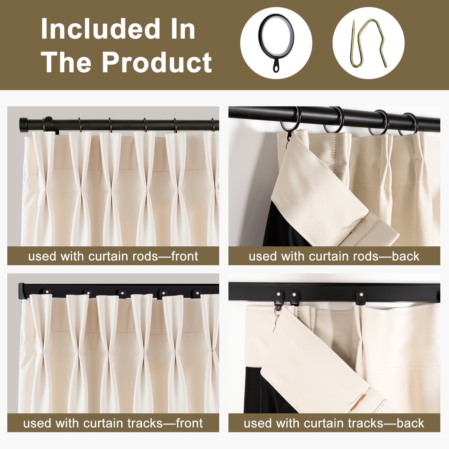 （Beige）Total Blockout Pinch Pleat Curtains