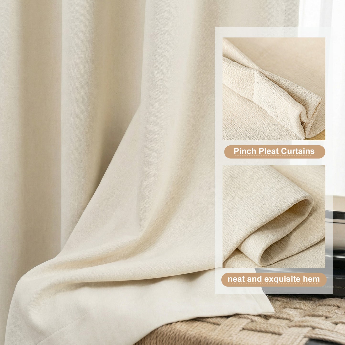 Custom Pleated Chenille Curtains with Rod Set