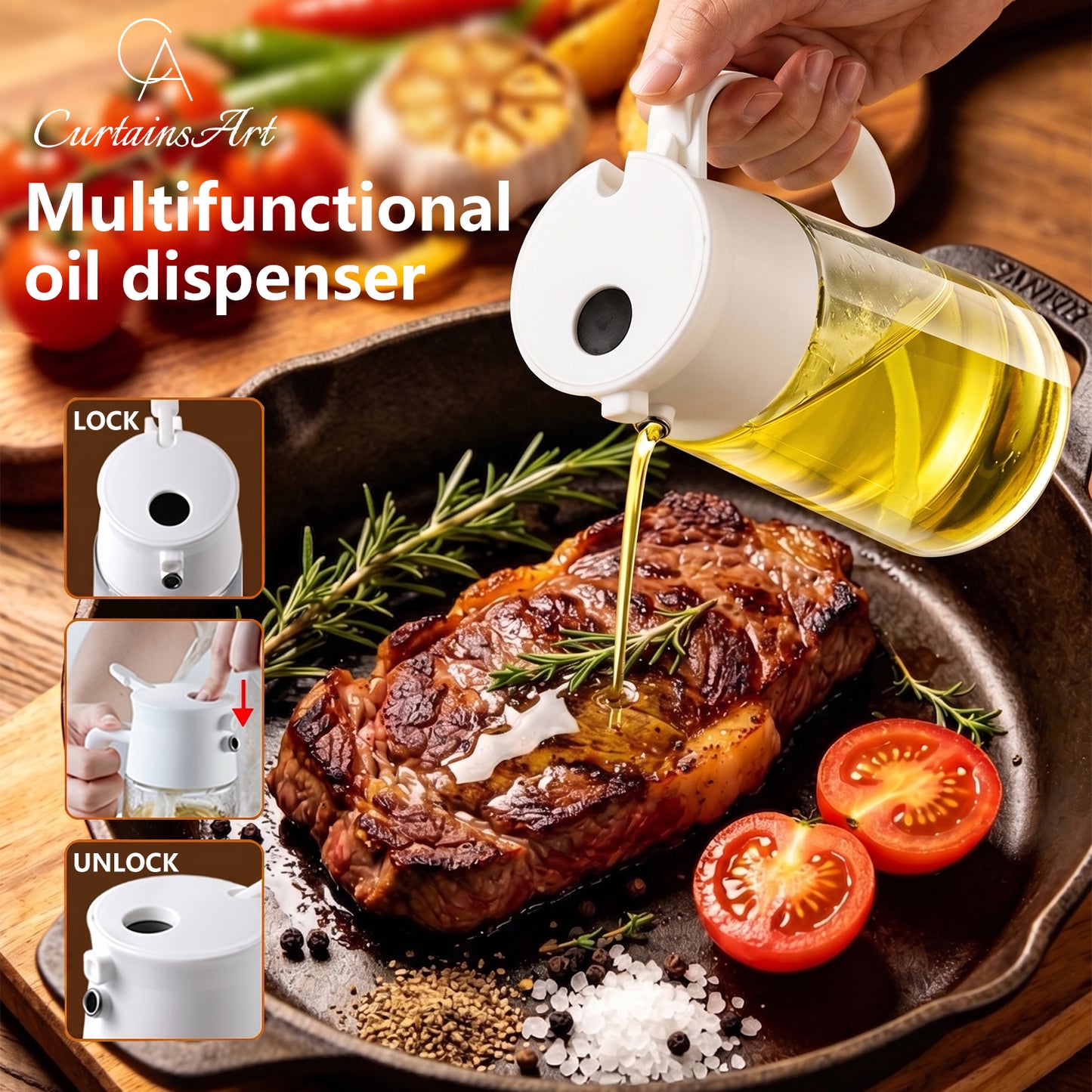 Sleek Glass Olive Oil Dispenser - Precision Pour, Non-Drip Kitchen Cruet (Single Bottle)