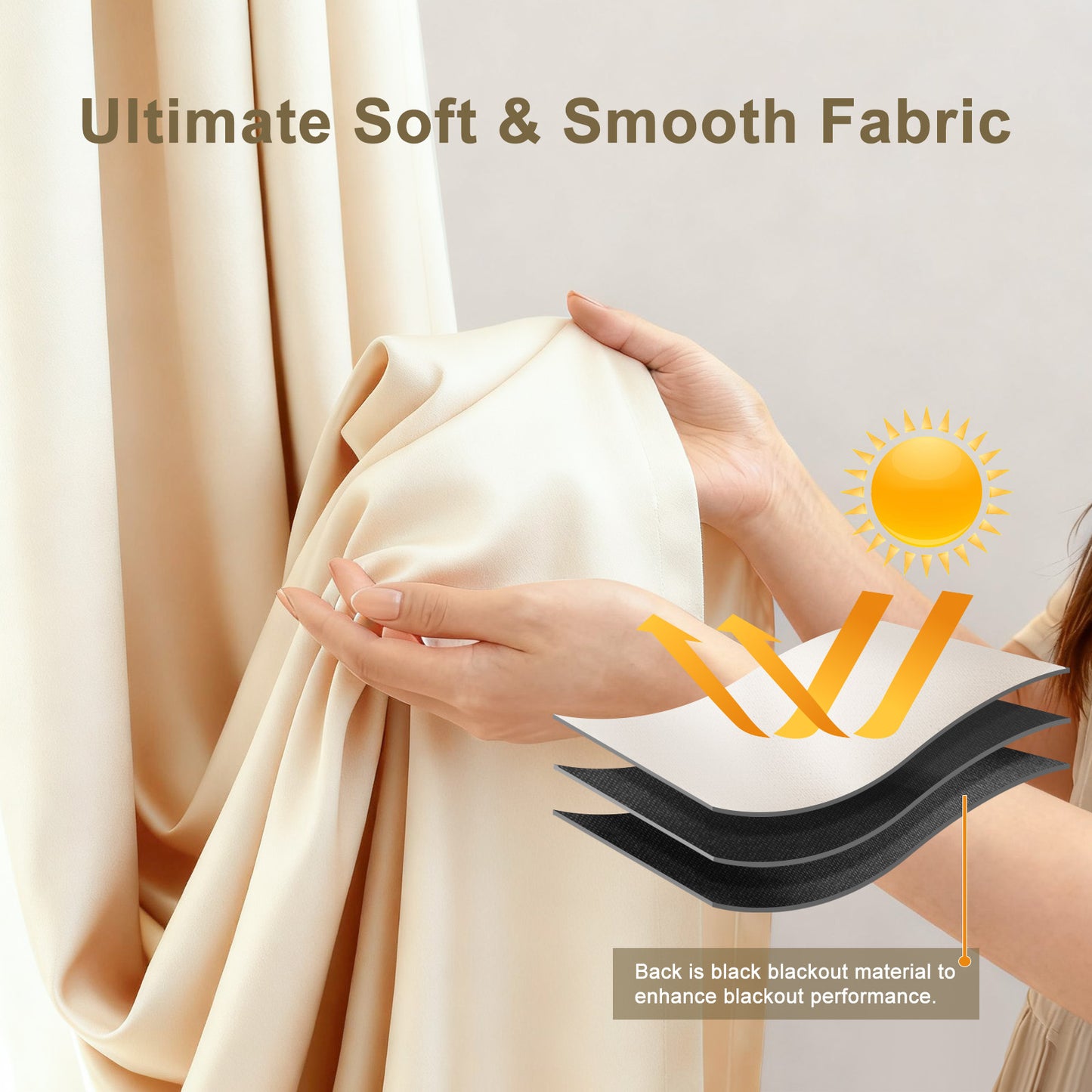 （Beige）Total Blockout Pinch Pleat Curtains