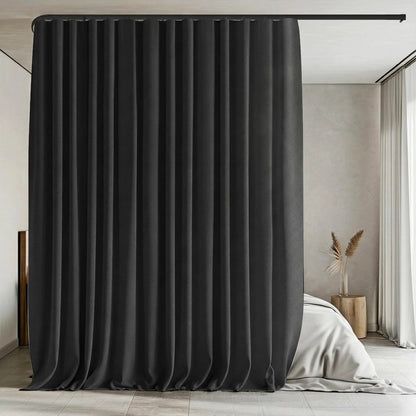Benny Thermal Textured Woven Blackout Divider Curtain & Black Track Kit