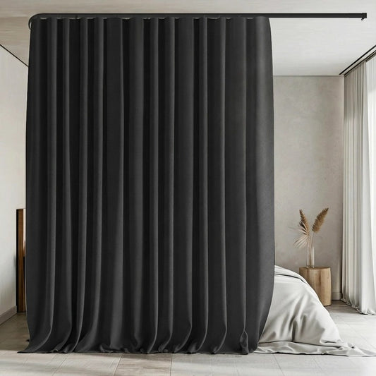 Benny Thermal Textured Woven Blackout Divider Curtain & Black Track Kit