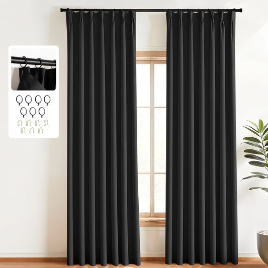 （Black）Total Blockout Pinch Pleat Curtains