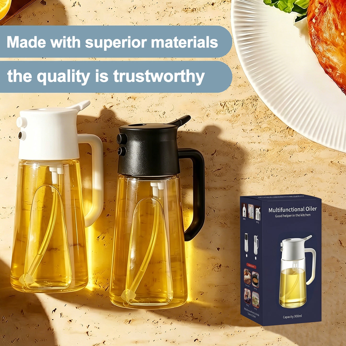 Sleek Glass Olive Oil Dispenser - Precision Pour, Non-Drip Kitchen Cruet (Single Bottle)