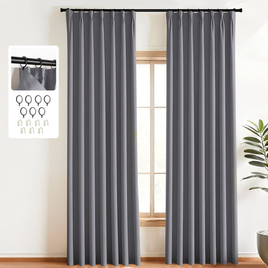 （Grey）Total Blockout Pinch Pleat Curtains