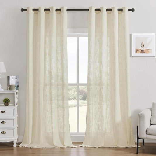 Natural Linen Textured Curtains 2 Panel Sets, Privacy Light Filtering Sheer Curtains for Living Room, Bedroom,Office - CurtainsArt