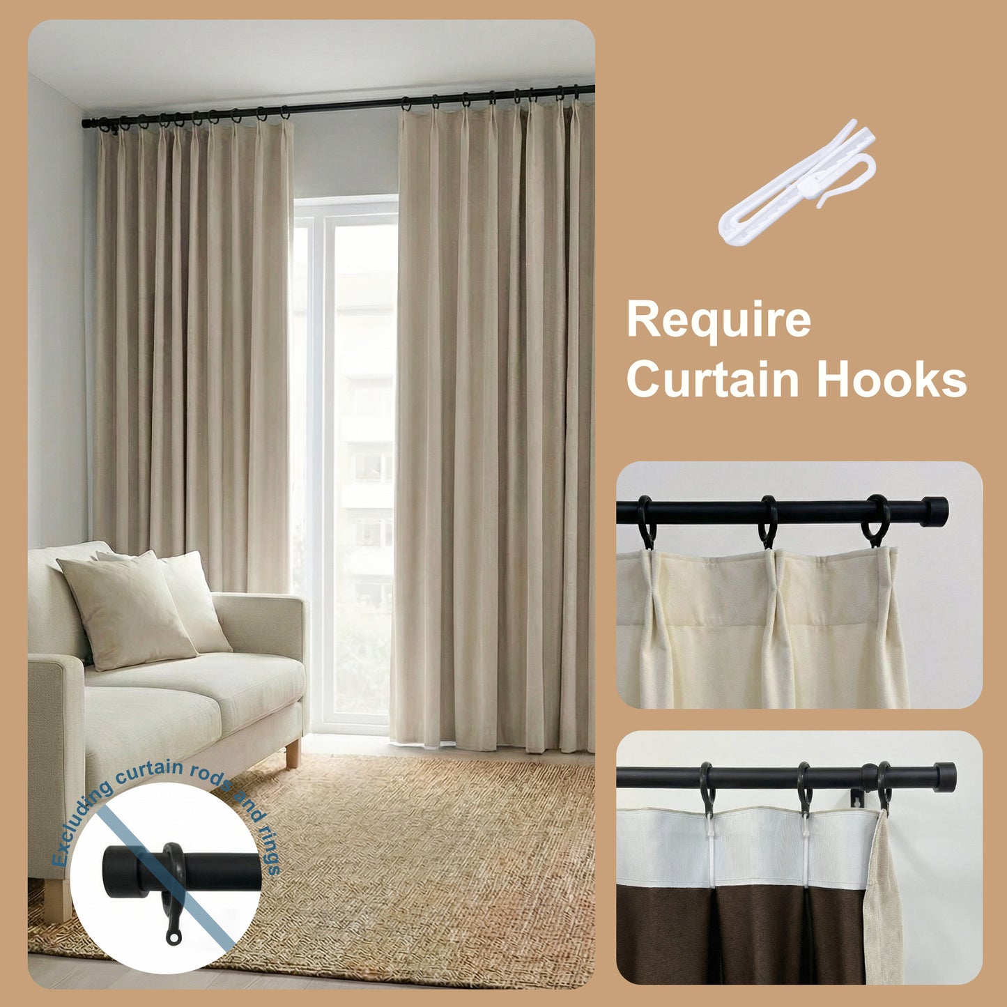 Custom Pleated Chenille Curtains with Rod Set