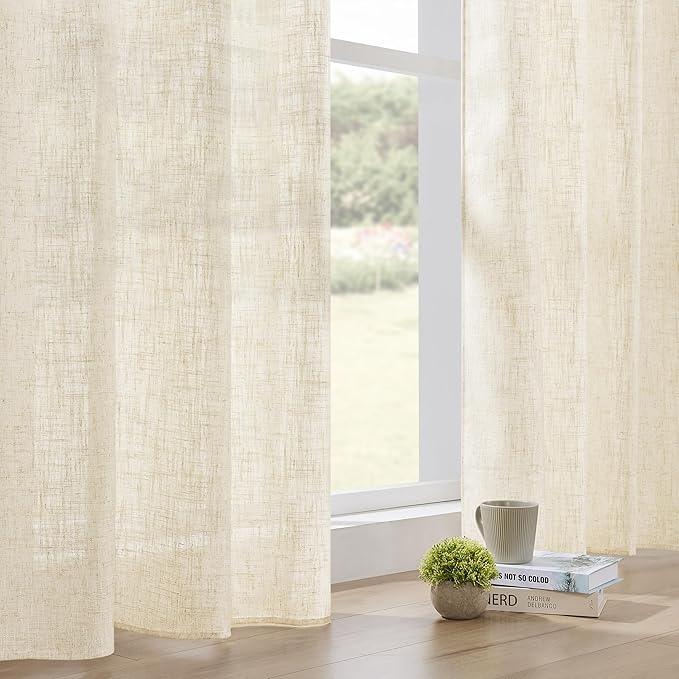 Natural Linen Textured Curtains 2 Panel Sets, Privacy Light Filtering Sheer Curtains for Living Room, Bedroom,Office - CurtainsArt