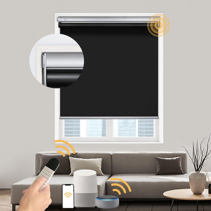 No-Drilling Motorized Roller Shades (Blackout) - CurtainsArt