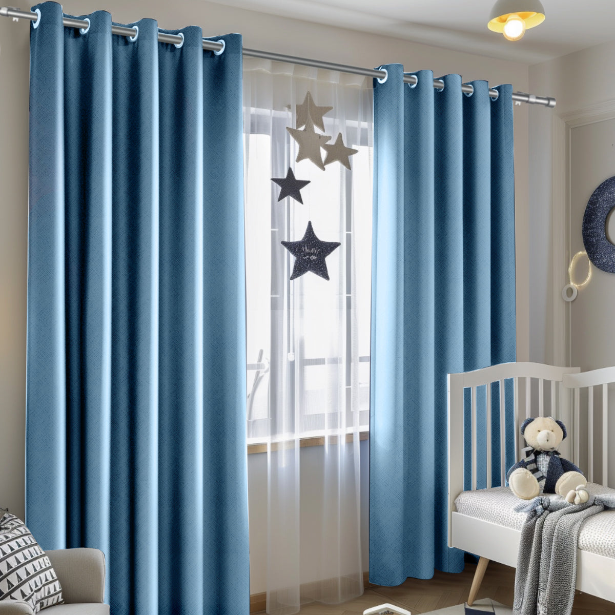 Customizable Classic Blackout Curtains with Texture | Blue