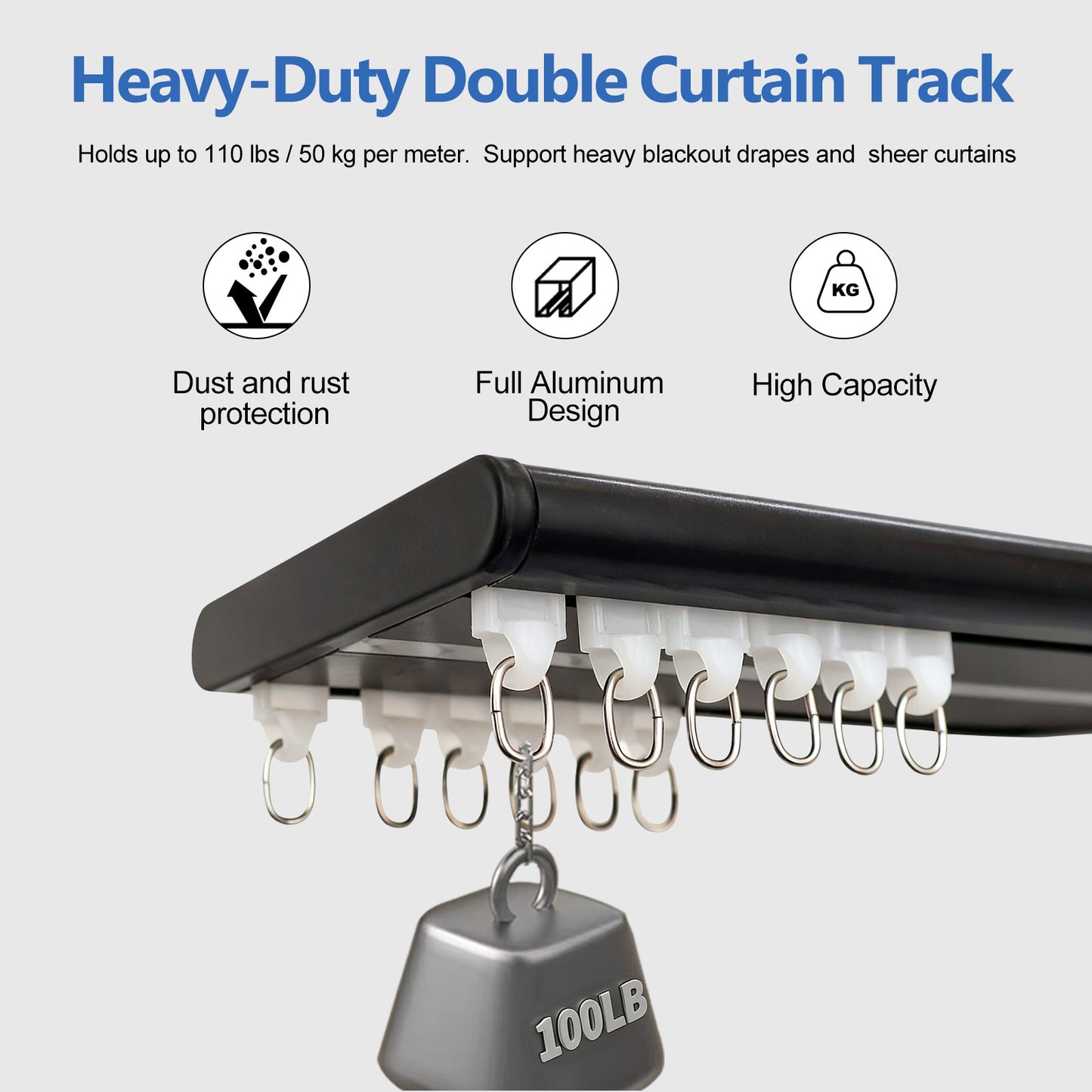 Silent Heavy-Duty Double Curtain Track (Ceiling Mount)