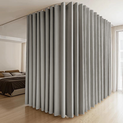 (Light-grey)High-Density Silk-Look Blackout Divider Curtain & White Track Kit