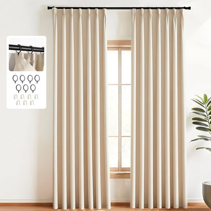 （Beige）Total Blockout Pinch Pleat Curtains