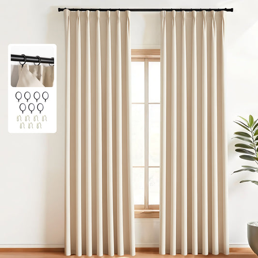 （Beige）Total Blockout Pinch Pleat Curtains