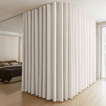 (Beige)High-Density Silk-Look Blackout Divider Curtain & White Track Kit