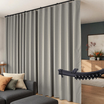 (Light-grey)High-Density Silk-Look Blackout Divider Curtain & Black Track Kit