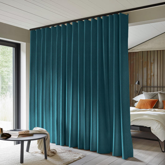 (Peacock-blue)Benny Thermal Textured Woven Blackout Divider Curtain