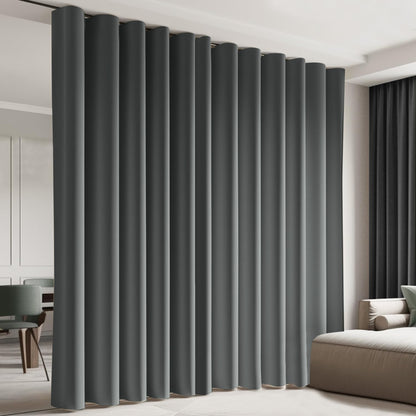 (Grey)High-Density Silk-Look Blackout Divider Curtain & White Track Kit