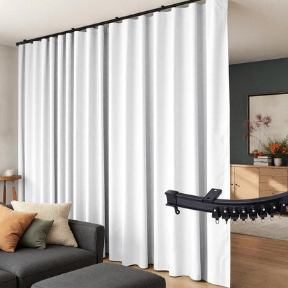 (Whit)High-Density Silk-Look Blackout Divider Curtain & Black Track Kit