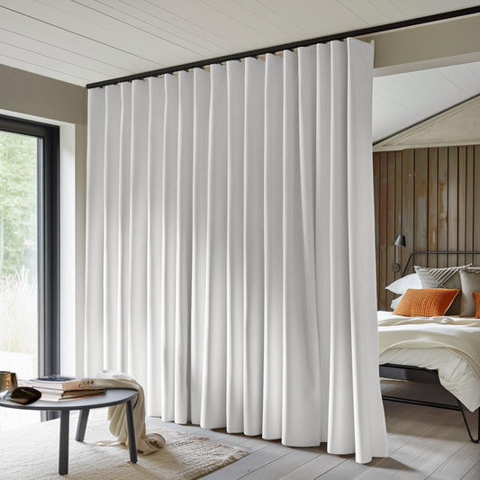 (White)Benny Thermal Textured Woven Blackout Divider Curtain