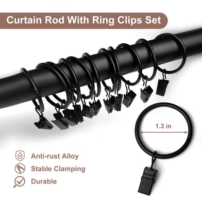 Curtains Rods for Windows 1 Inch Thick Heavy Duty Metal Curtain Rod with Curtain Rings with Clips Sets