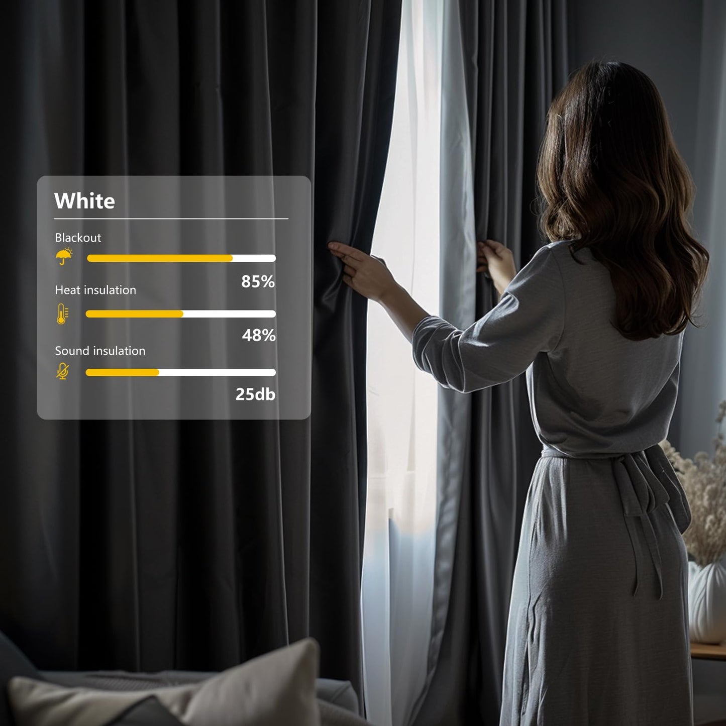 (White)High-Density Silk-Look Blackout Divider Curtain