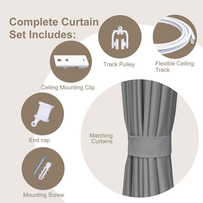 (grey)High-Density Silk-Look Blackout Divider Curtain & White Track Kit