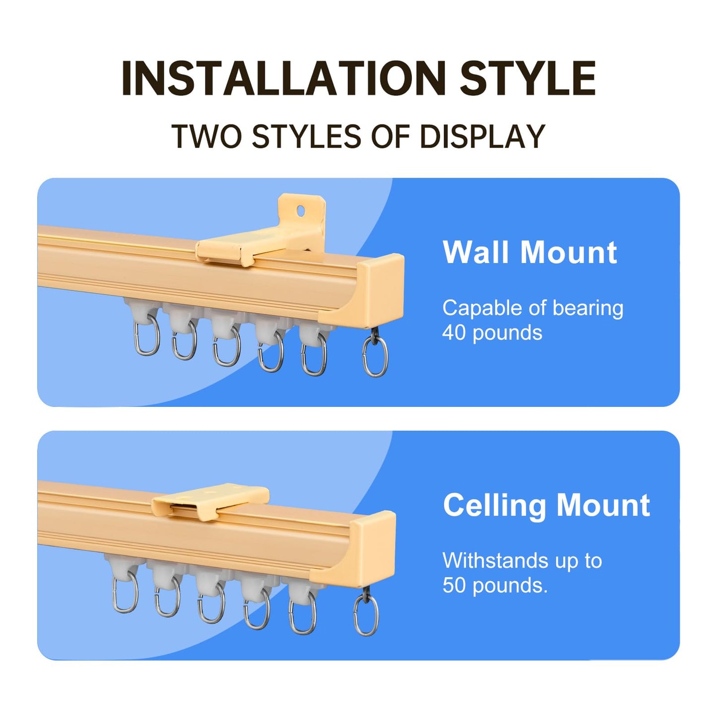 Ceiling or Wall Curtain Track（Golden）