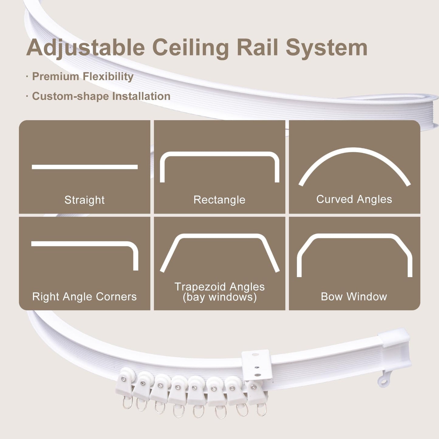 (Black)High-Density Silk-Look Blackout Divider Curtain & White Track Kit