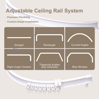 (Black)High-Density Silk-Look Blackout Divider Curtain & White Track Kit