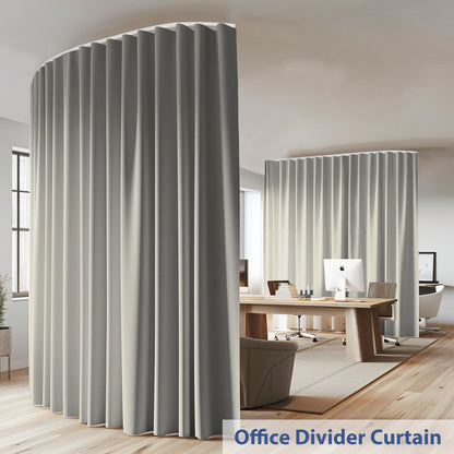 (Light-grey)High-Density Silk-Look Blackout Divider Curtain & White Track Kit