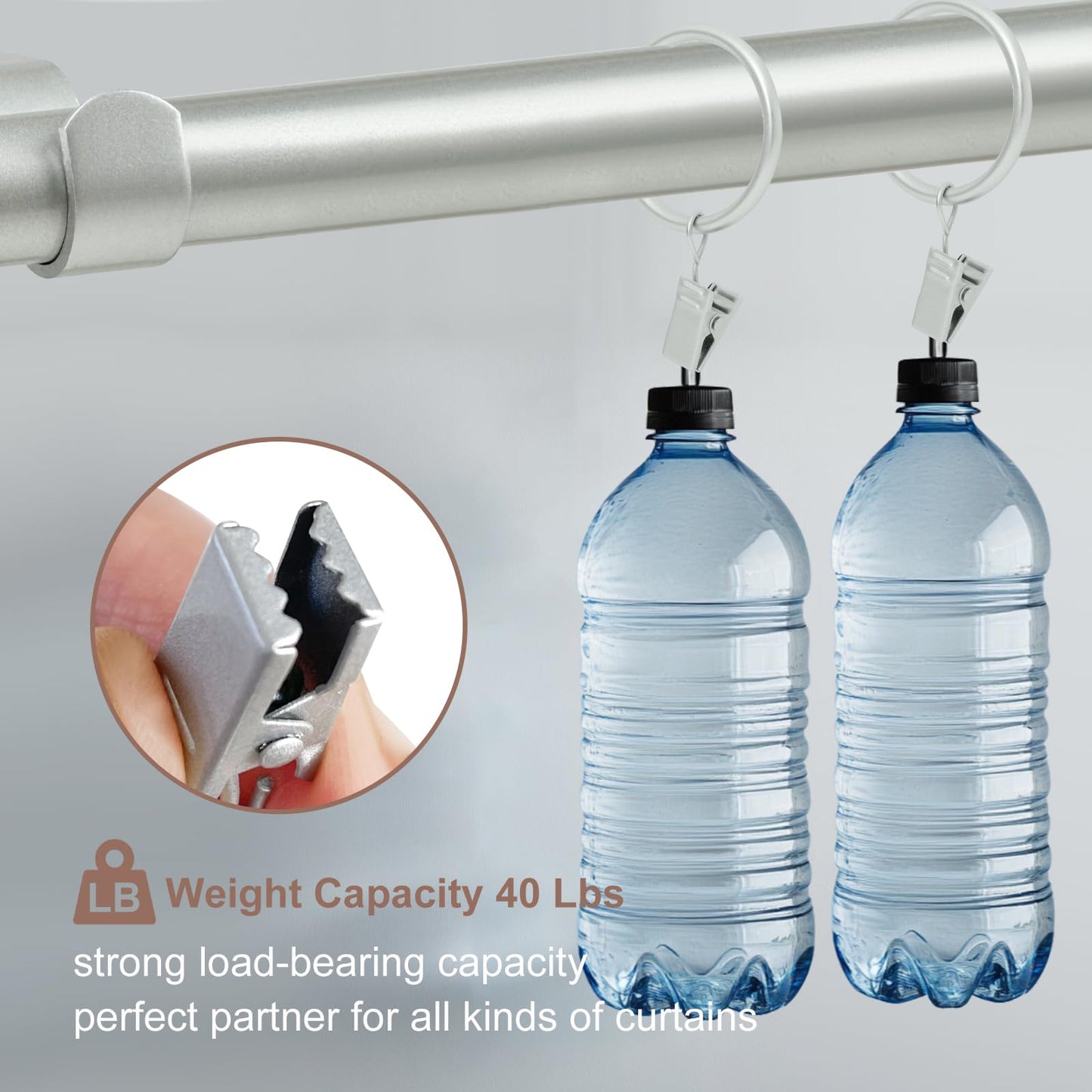 Curtains Rods for Windows 1 Inch Thick Heavy Duty Metal Curtain Rod with Curtain Rings with Clips Sets